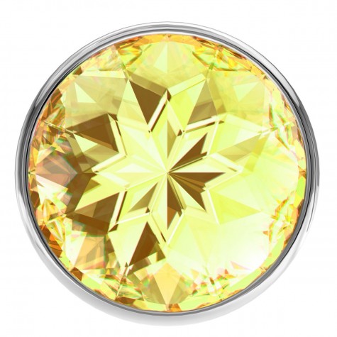 Малая серебристая анальная пробка Diamond Yellow Sparkle Small с жёлтым кристаллом - 7 см.