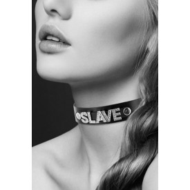 Чокер с надписью COLLIER STRASS SLAVE CUIR BOVIN