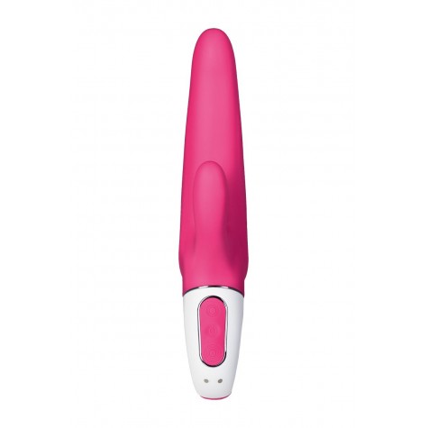 Ярко-розовый вибратор Satisfyer Vibes Mr. Rabbit с клиторальным отростком - 22,1 см.